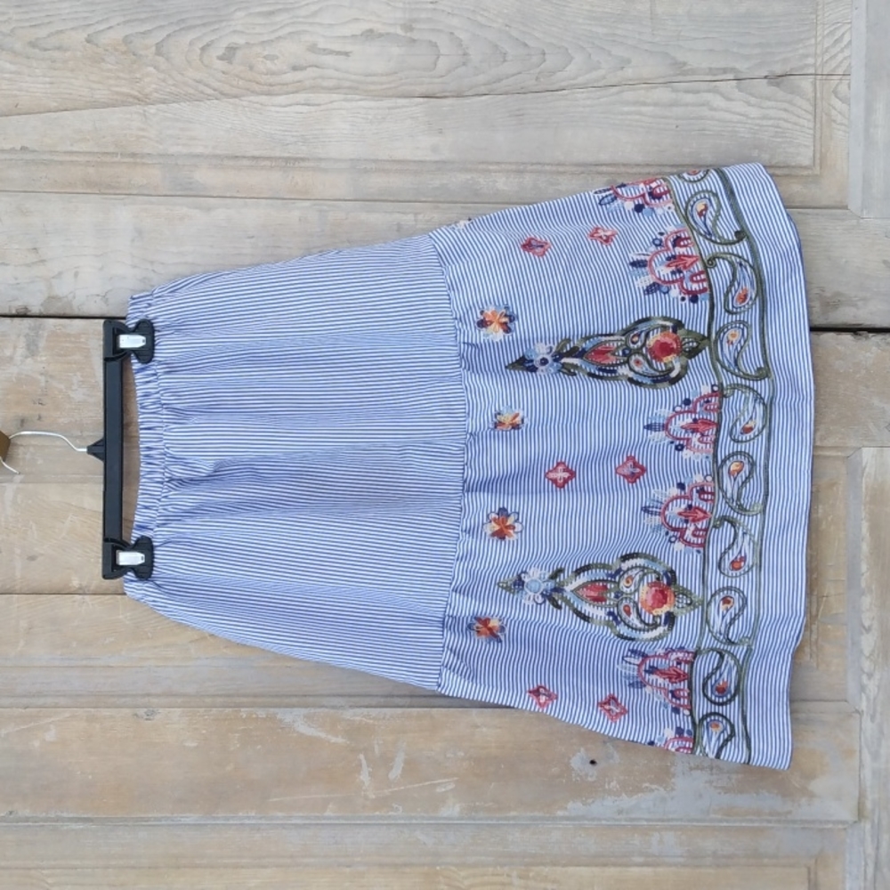 Striped and Embroidered Skirt